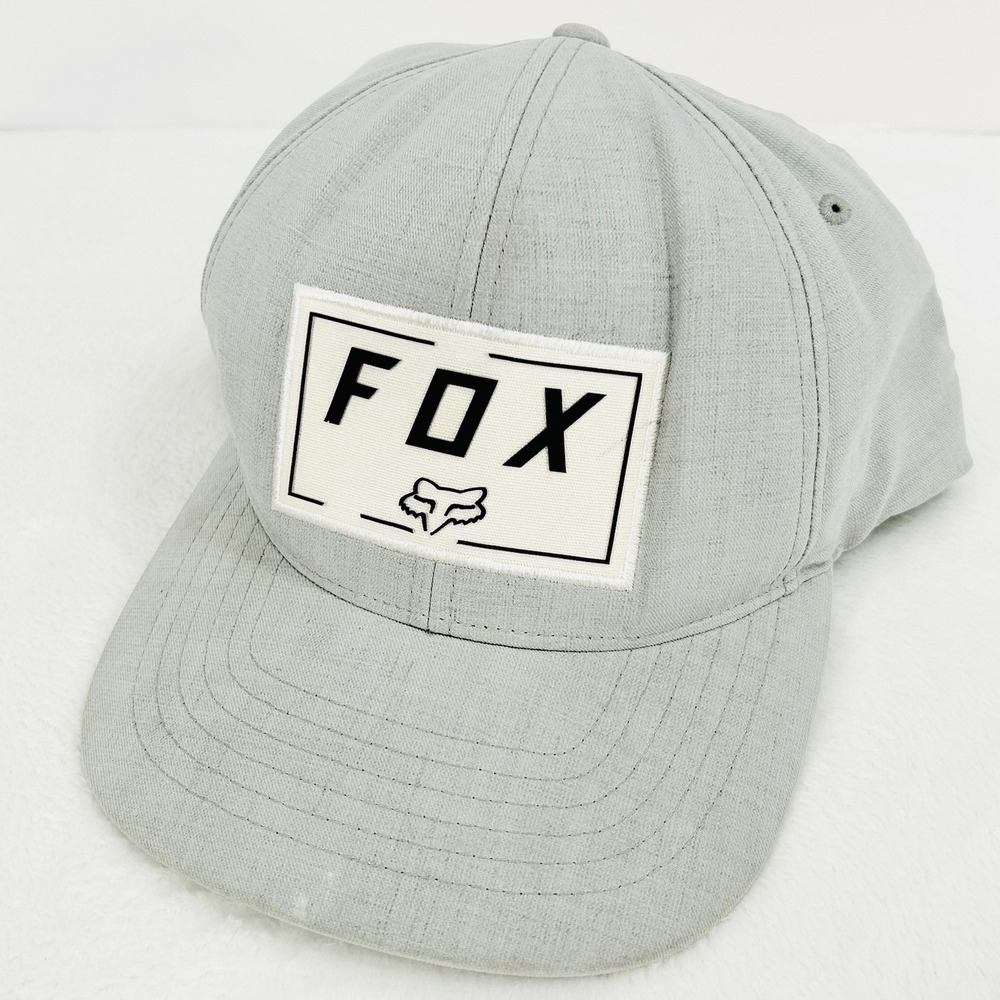 FOX‎ Racing Square Patch Stretch Flex Hat Cap L/XL Gray Outdoors Sports Casual